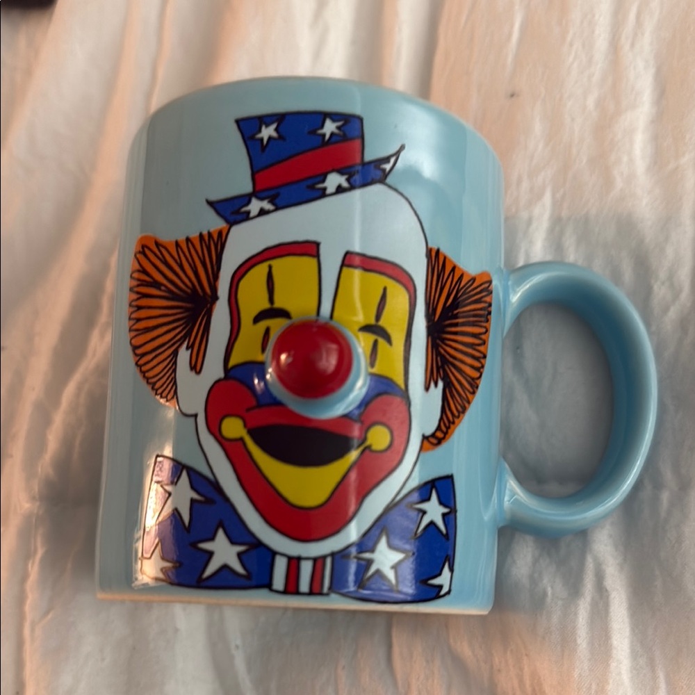 Vintage Rare Circus Clown 3D Nose 10oz Mug, Blue Clown Mug with 3D Red Nose